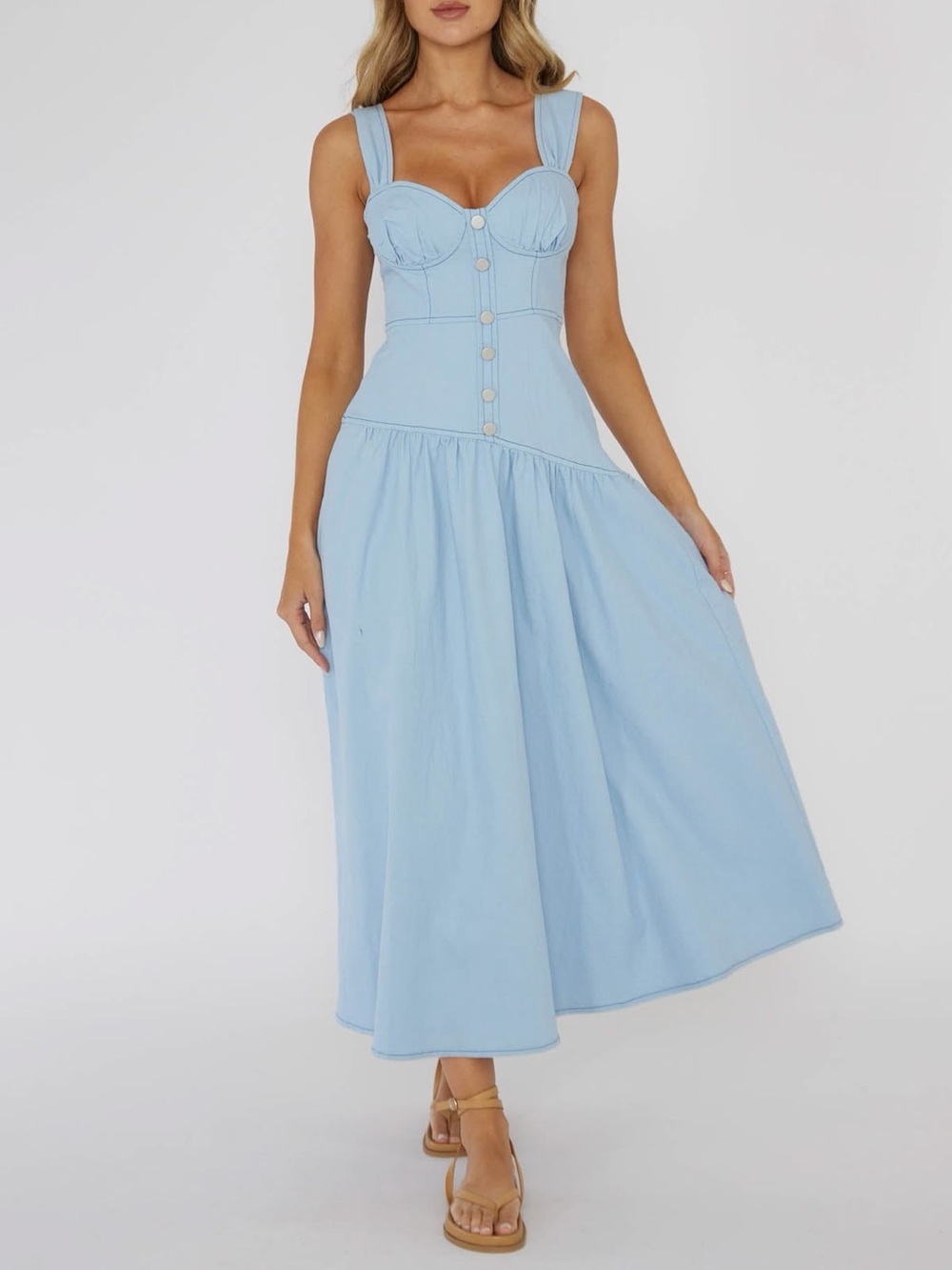 NWT Pale Blue Bustier Midi Dress